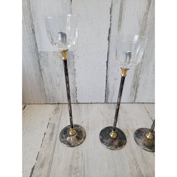 Landes crystal Italy brass candle holder set home decor - Picture 2 of 10